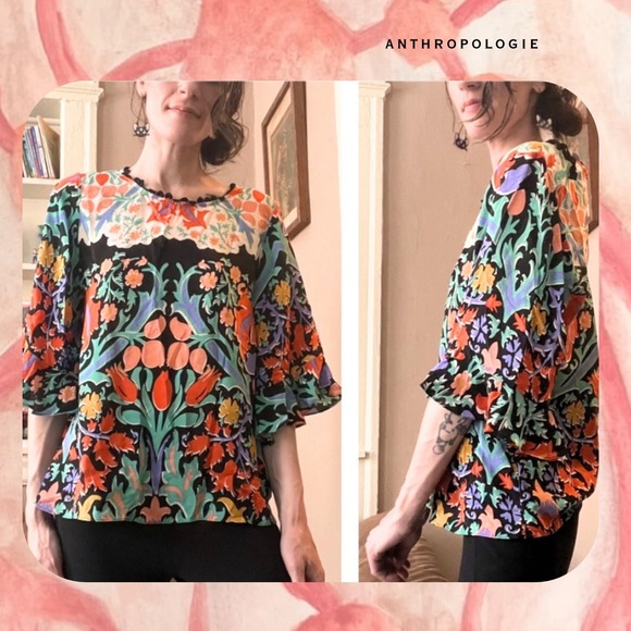 Anthropologie x Maeve flowy colorful floral print blouse - Picture 3 of 15